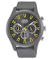 Lorus Mens Sports Chronograph Dated Grey/Yellow Dial Grey Rubber Strap Watch RT377JX9 Lorus